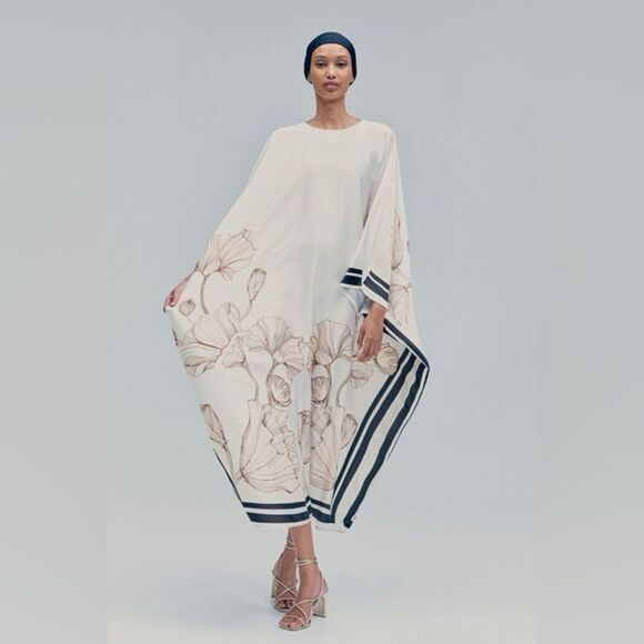 H&M Ramadan Modest Satin Kaftan Dress Floral - Picture 8 of 16